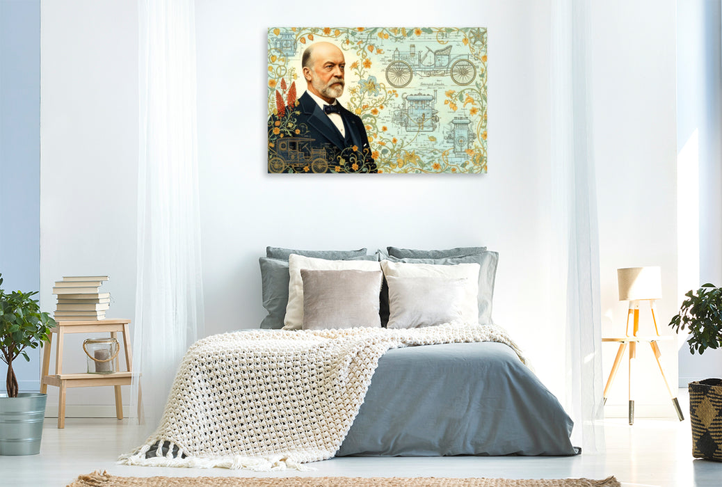 Premium Textil-Leinwand Gottlieb Daimler (1834–1900) – schneller Verbrennungsmotor für Fahrzeuge