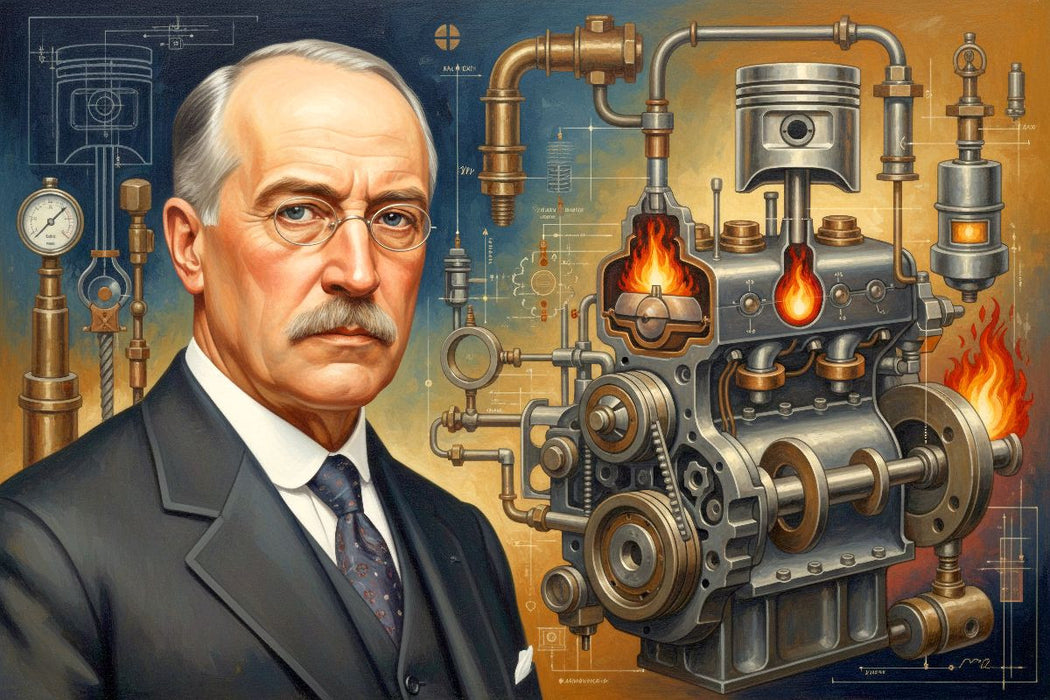 Premium Textil-Leinwand Rudolf Diesel (1858–1913) – effizienter Dieselmotor für schwere Fahrzeuge