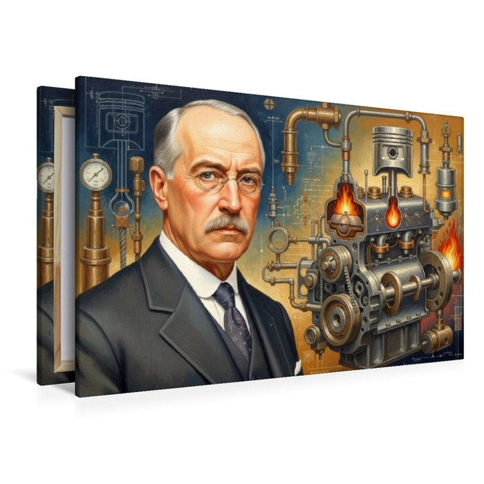 Premium Textil-Leinwand Rudolf Diesel (1858–1913) – effizienter Dieselmotor für schwere Fahrzeuge