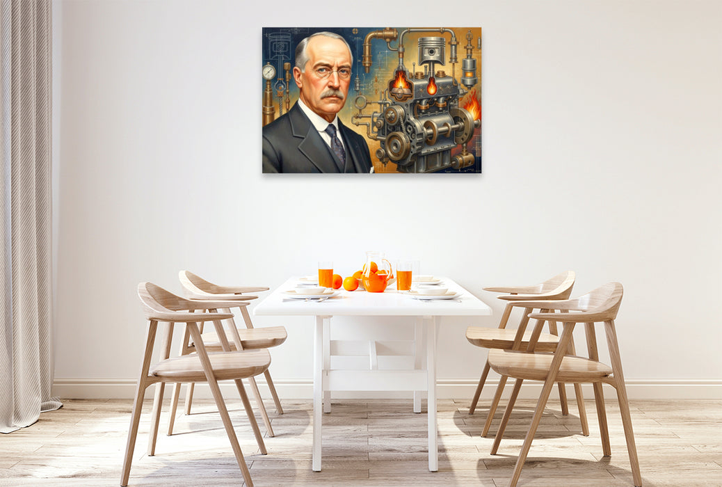 Premium Textil-Leinwand Rudolf Diesel (1858–1913) – effizienter Dieselmotor für schwere Fahrzeuge