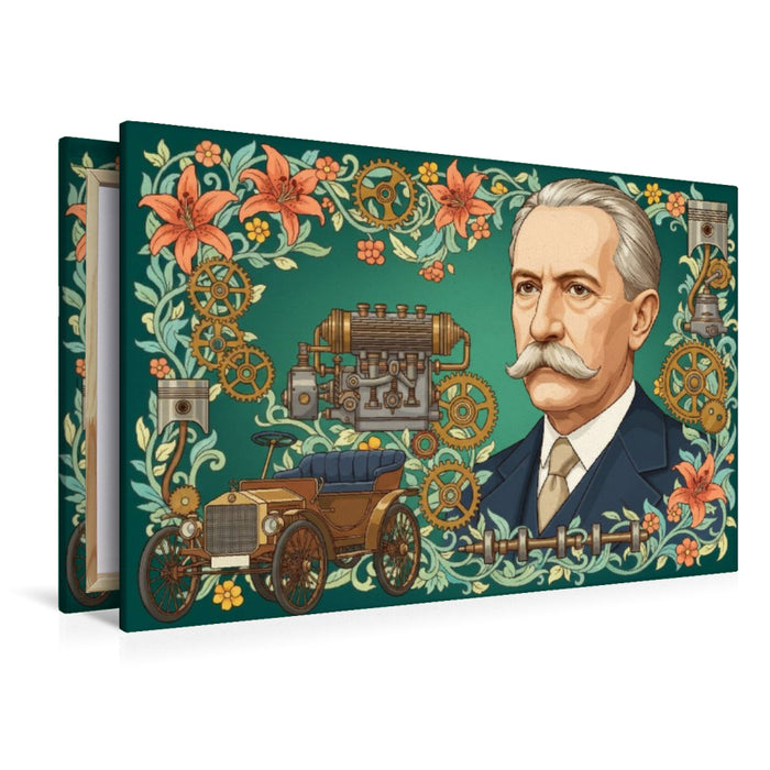 Premium Textil-Leinwand Karl Benz (1844–1929) – erstes praxistaugliches Automobil