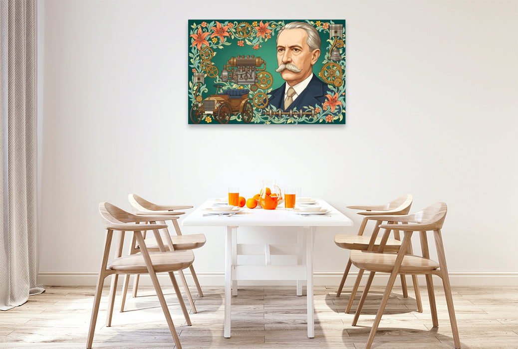 Premium Textil-Leinwand Karl Benz (1844–1929) – erstes praxistaugliches Automobil