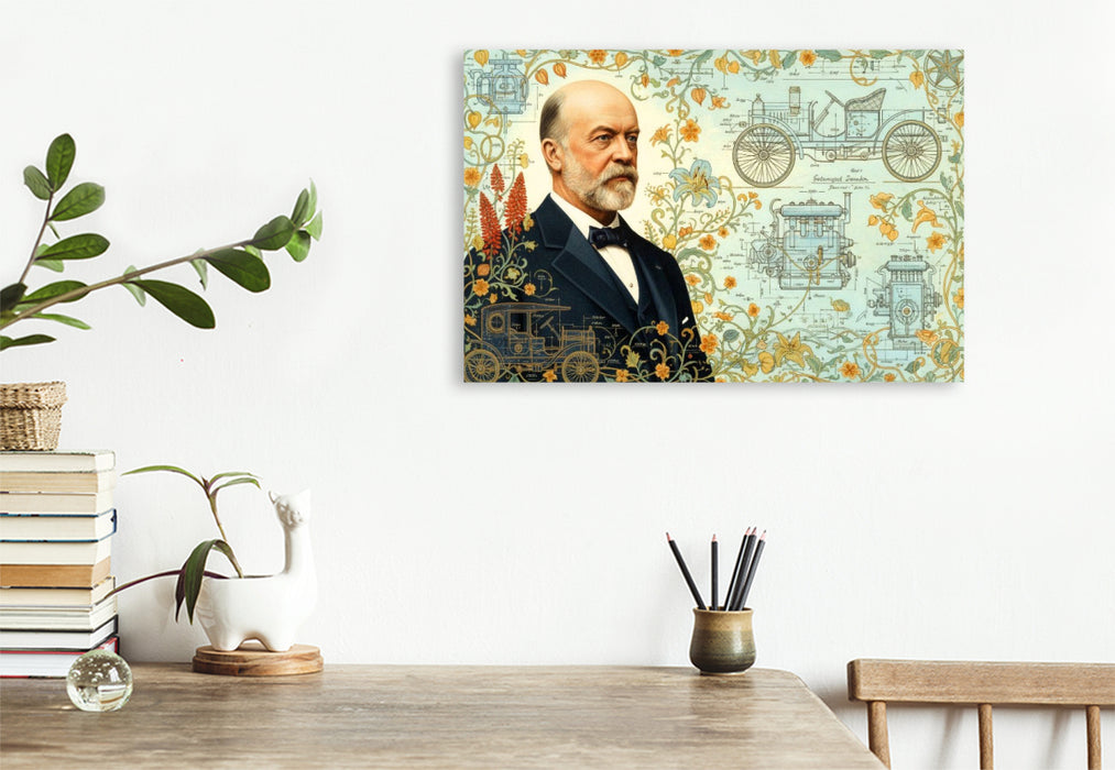 Premium Textil-Leinwand Gottlieb Daimler (1834–1900) – schneller Verbrennungsmotor für Fahrzeuge