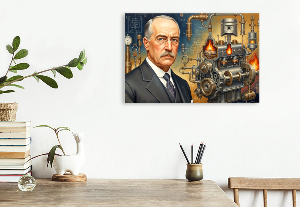 Premium Textil-Leinwand Rudolf Diesel (1858–1913) – effizienter Dieselmotor für schwere Fahrzeuge