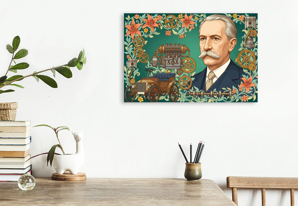 Premium Textil-Leinwand Karl Benz (1844–1929) – erstes praxistaugliches Automobil