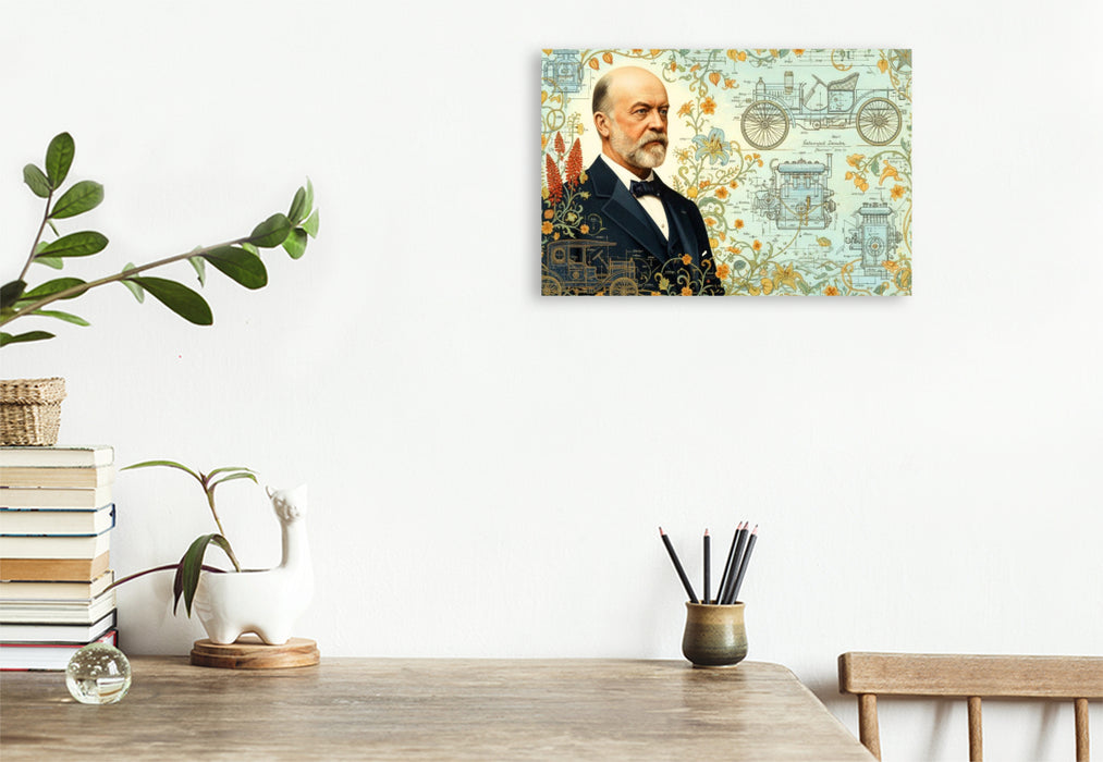 Premium Textil-Leinwand Gottlieb Daimler (1834–1900) – schneller Verbrennungsmotor für Fahrzeuge