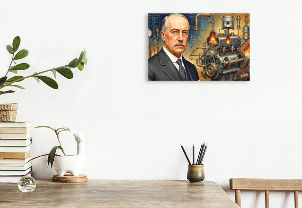 Premium Textil-Leinwand Rudolf Diesel (1858–1913) – effizienter Dieselmotor für schwere Fahrzeuge