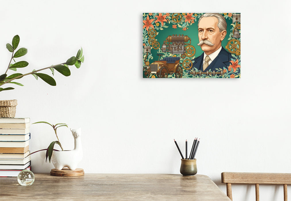 Premium Textil-Leinwand Karl Benz (1844–1929) – erstes praxistaugliches Automobil