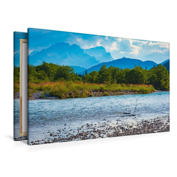 Premium Textil-Leinwand Isar mit Wettersteingebirge