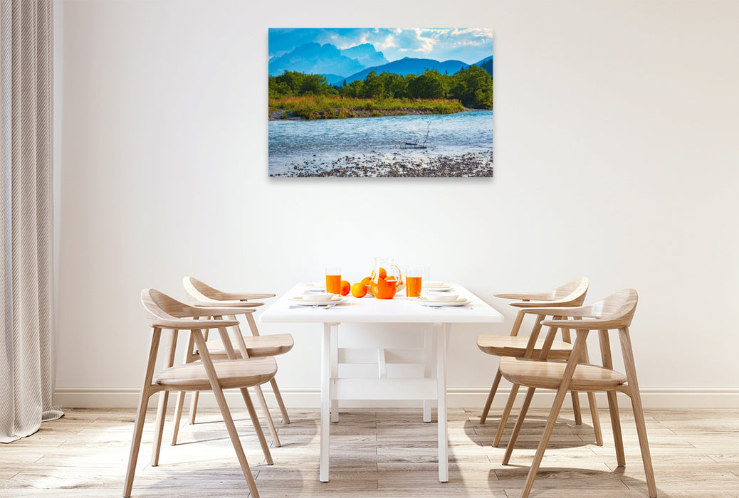 Premium Textil-Leinwand Isar mit Wettersteingebirge