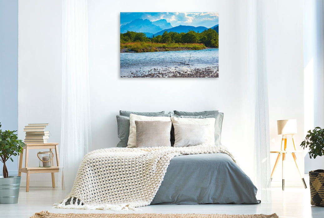 Premium Textil-Leinwand Isar mit Wettersteingebirge