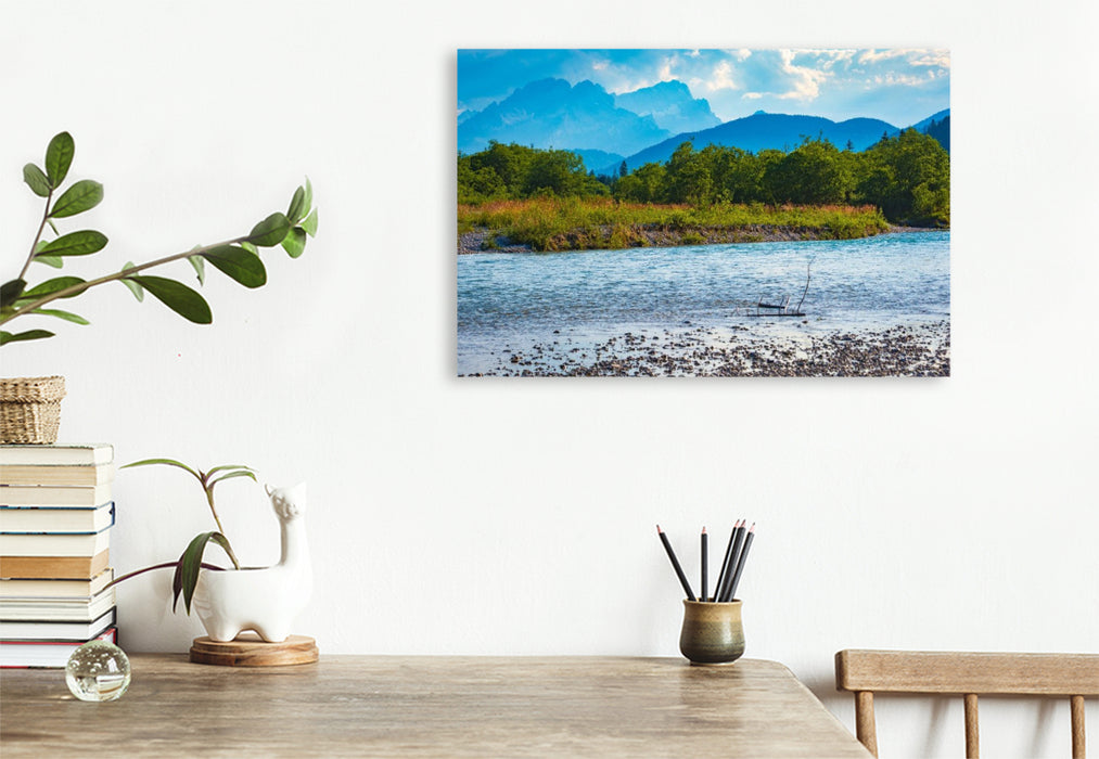Premium Textil-Leinwand Isar mit Wettersteingebirge