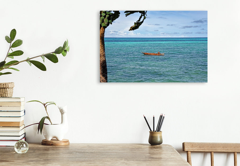 Premium Textil-Leinwand Angler auf dem Meer