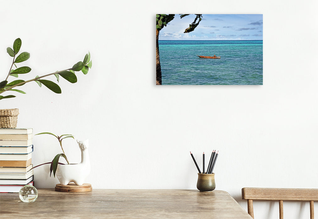 Premium Textil-Leinwand Angler auf dem Meer