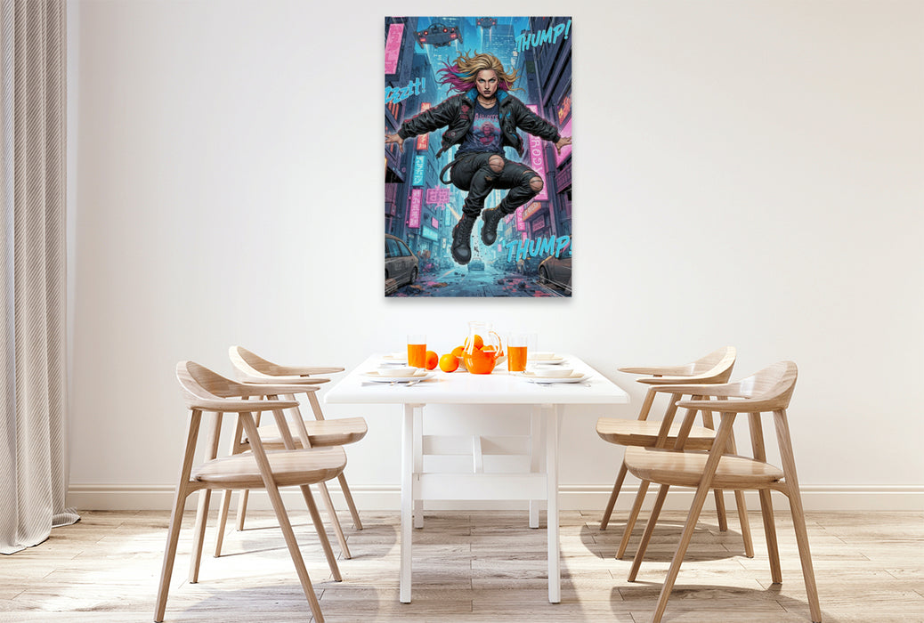 Premium Textil-Leinwand Sprung über die Skyline