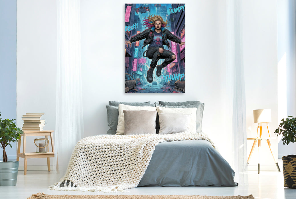 Premium Textil-Leinwand Sprung über die Skyline
