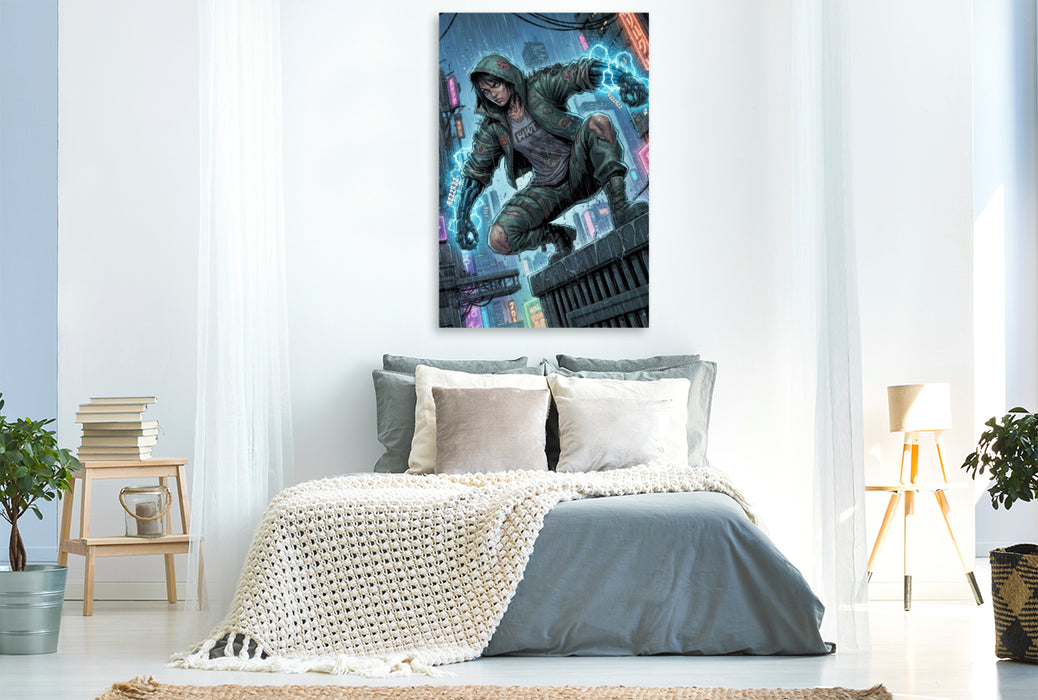 Premium Textil-Leinwand Auf der Lauer über den Dächern