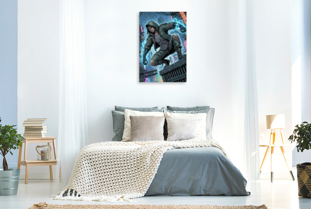 Premium Textil-Leinwand Auf der Lauer über den Dächern