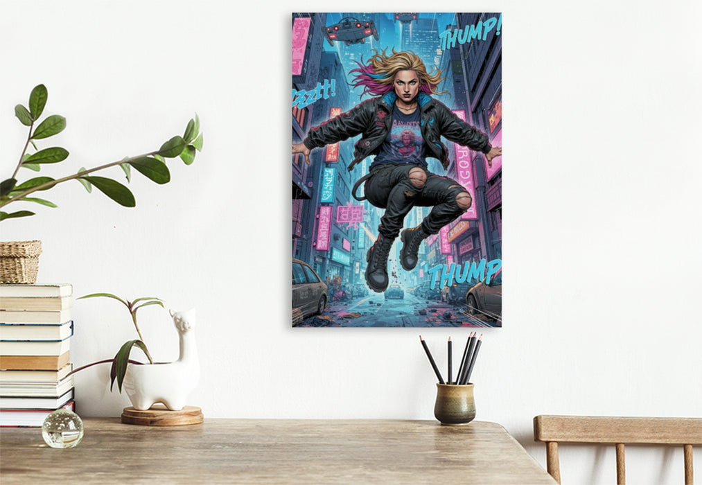 Premium Textil-Leinwand Sprung über die Skyline