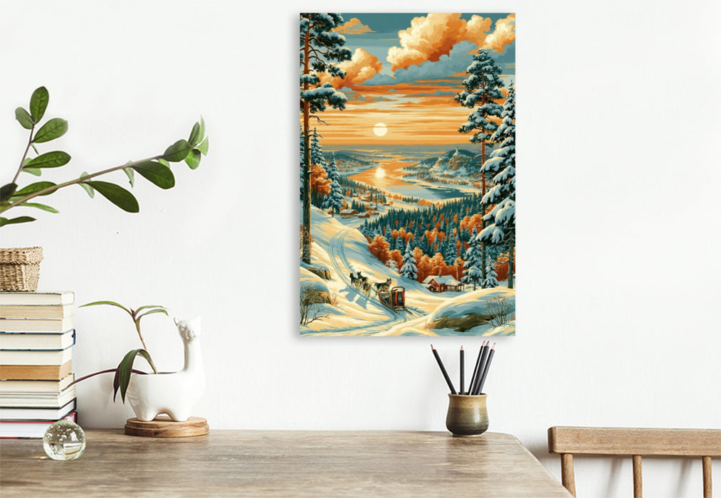 Premium Textil-Leinwand Winterlanschaft bei Östersund