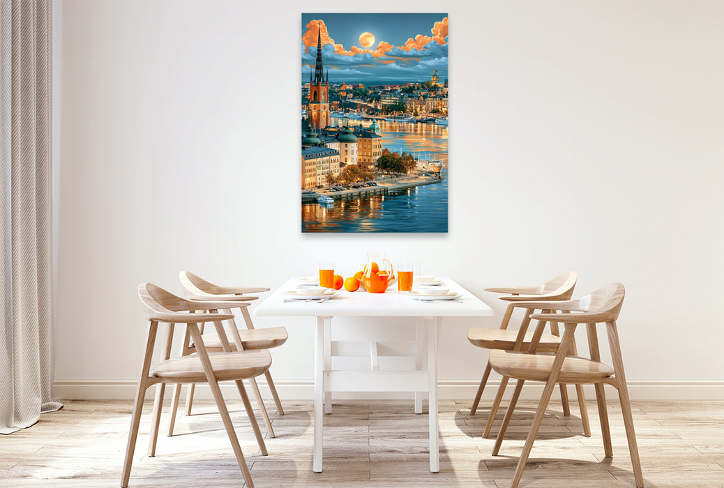 Premium Textil-Leinwand Stockholm im Sommer