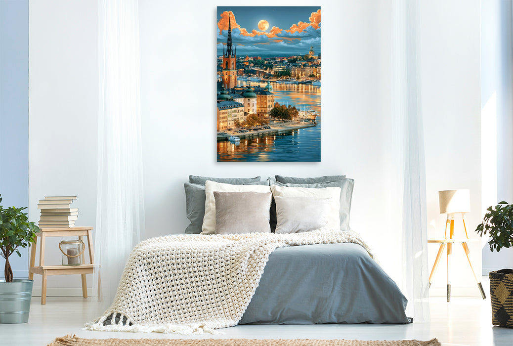 Premium Textil-Leinwand Stockholm im Sommer