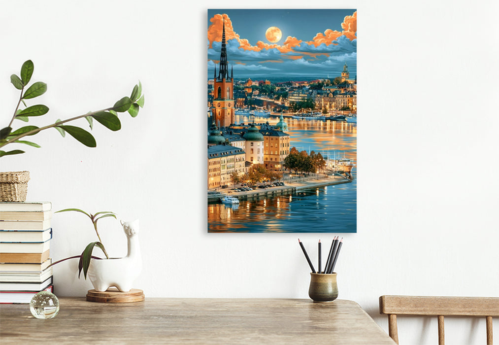Premium Textil-Leinwand Stockholm im Sommer