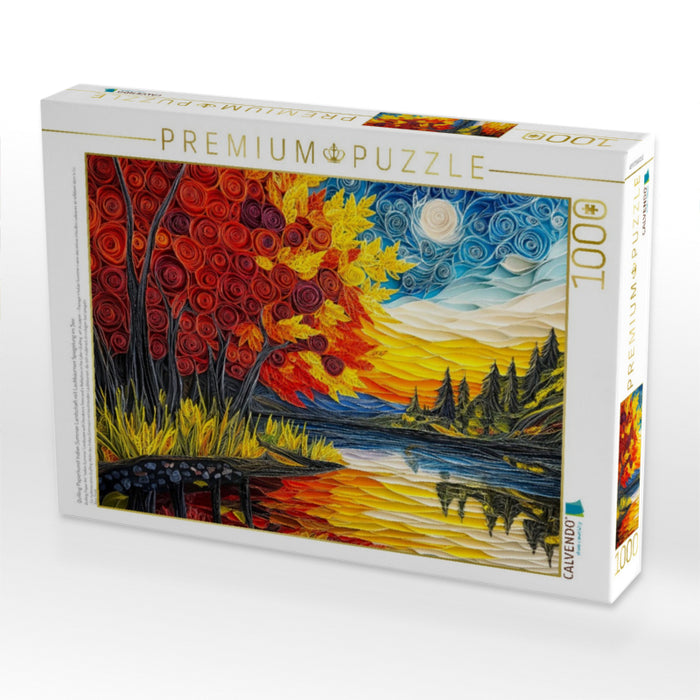 Quilling Papierkunst Indian Summer Landschaft mit Laubbäumen Spiegelung im See - CALVENDO Foto-Puzzle'