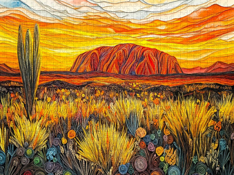 Quilling Papierkunst Uluru Outback Landschaft mit Felsen Silhouetten und Himmel - CALVENDO Foto-Puzzle'