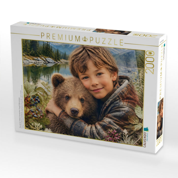 Freunde der Wildnis. Kanadischer Junge & Bärenjunges - CALVENDO Foto-Puzzle'
