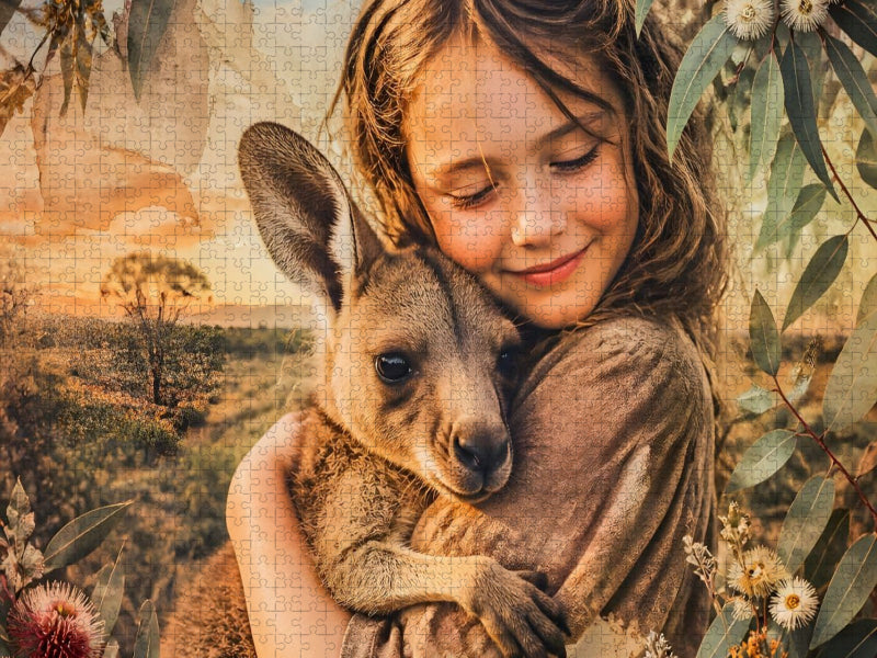 Geborgen im Outback. Australisches Mädchen & Kängurubaby - CALVENDO Foto-Puzzle'