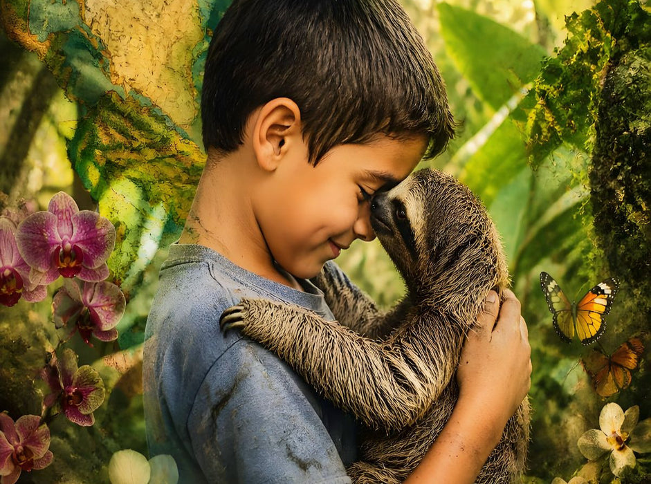 Im Herzen des Regenwaldes. Costa-Rica-Junge & Faultierbaby - CALVENDO Foto-Puzzle'