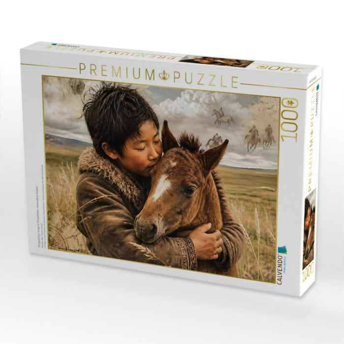 Mongolischer Junge & Pferdefohlen. Verbundene Freiheit - CALVENDO Foto-Puzzle'