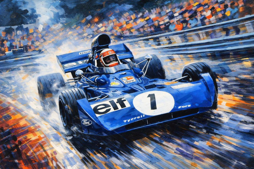 Premium Textil-Leinwand Mit einem Tyrrell-Ford wurde der Schotte Jackie Stewart in den Jahren 1971 und 1973 Weltmeister.