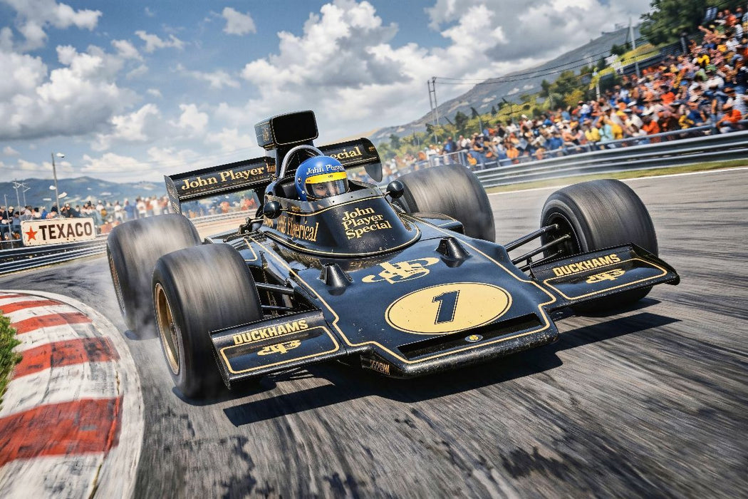 Premium Textil-Leinwand Der Wechsel zu Lotus verhalf Ronnie Peterson 1974 zu drei Siegen und den fünften Platz in der Weltmeisterschaft.