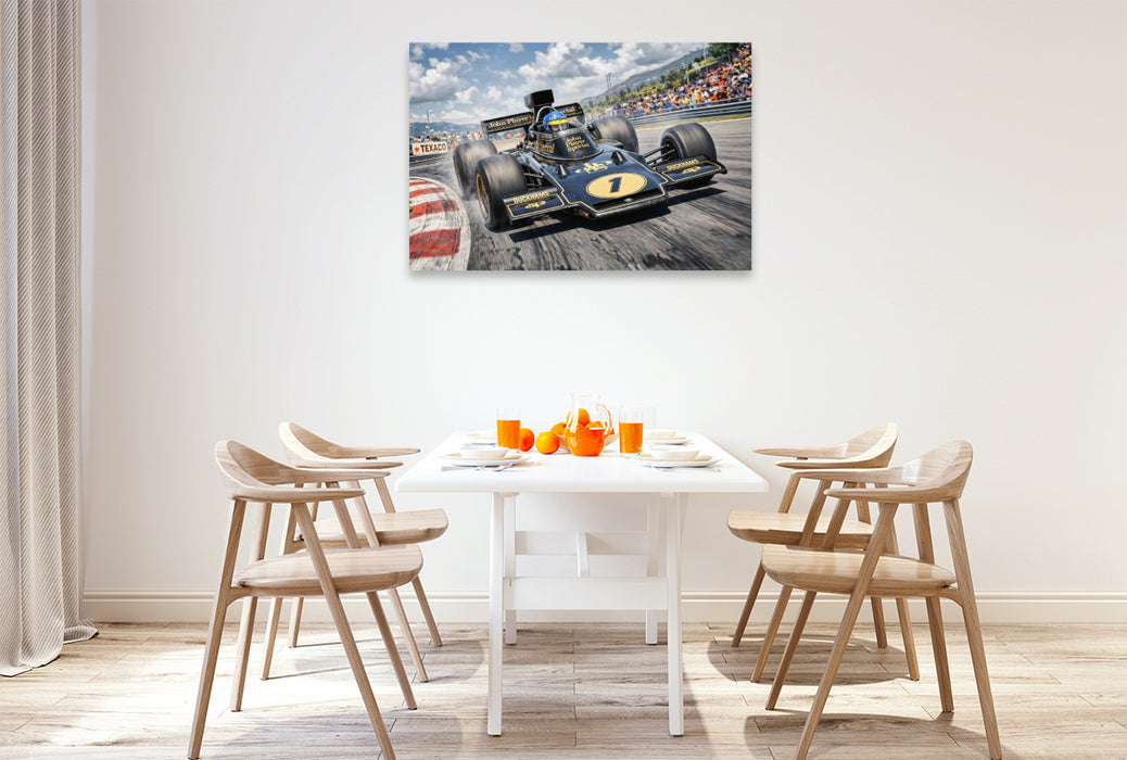 Premium Textil-Leinwand Der Wechsel zu Lotus verhalf Ronnie Peterson 1974 zu drei Siegen und den fünften Platz in der Weltmeisterschaft.