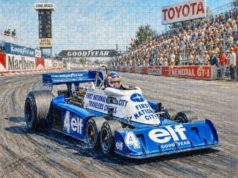 Mit sechs Rädern war der Tyrrell P34, den 1977 der Franzose Patrick Depailer fuhr, nur mäßig erfolgreich. - CALVENDO Foto-Puzzle'