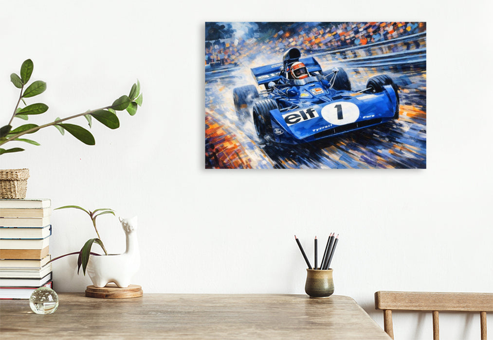 Premium Textil-Leinwand Mit einem Tyrrell-Ford wurde der Schotte Jackie Stewart in den Jahren 1971 und 1973 Weltmeister.
