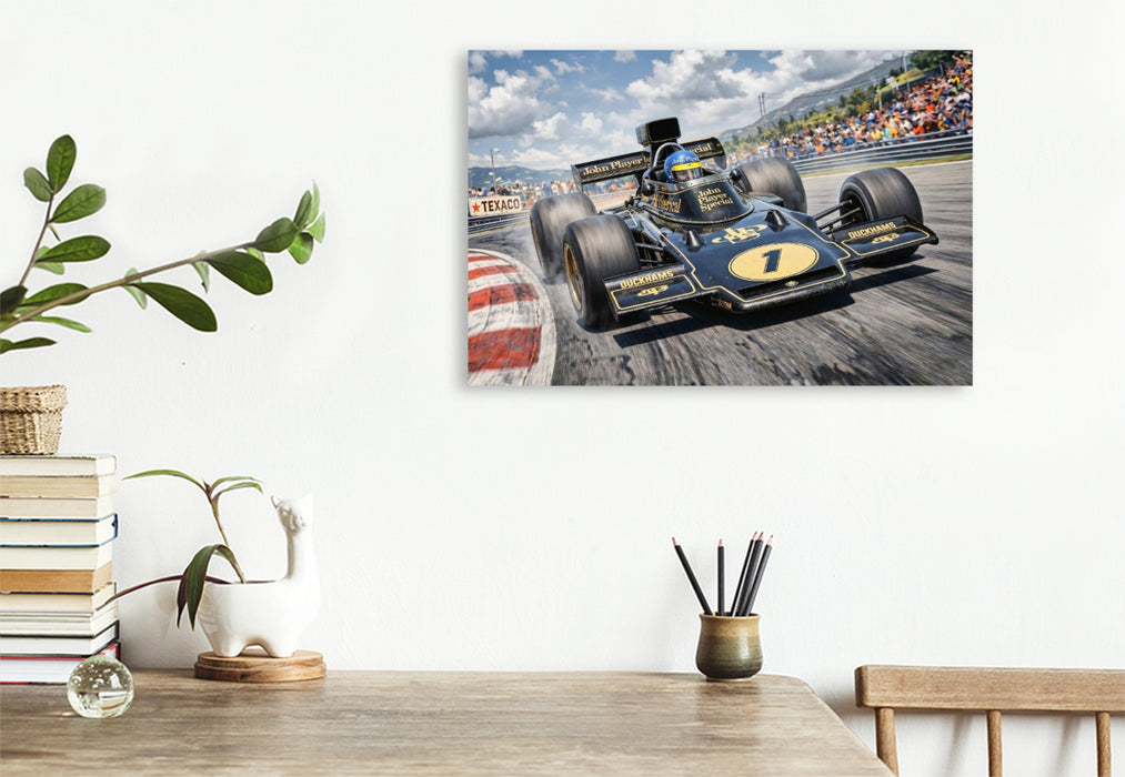 Premium Textil-Leinwand Der Wechsel zu Lotus verhalf Ronnie Peterson 1974 zu drei Siegen und den fünften Platz in der Weltmeisterschaft.