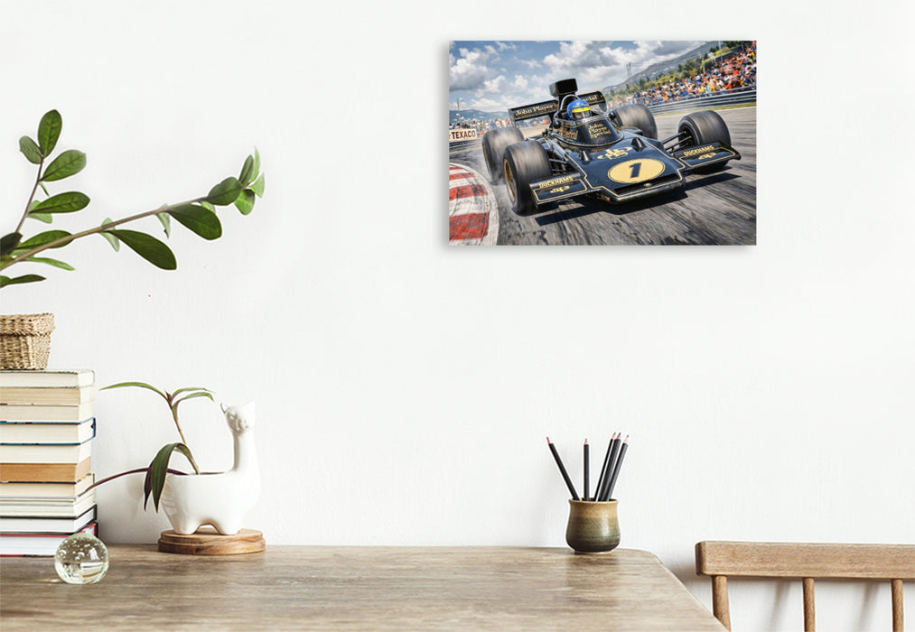 Premium Textil-Leinwand Der Wechsel zu Lotus verhalf Ronnie Peterson 1974 zu drei Siegen und den fünften Platz in der Weltmeisterschaft.