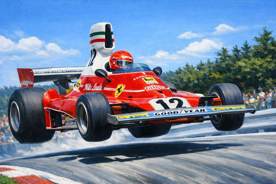 Premium Textil-Leinwand In den Jahren 1975 und 1976 wurde Niki Lauda aus Österreich Weltmeister der Königsklasse.