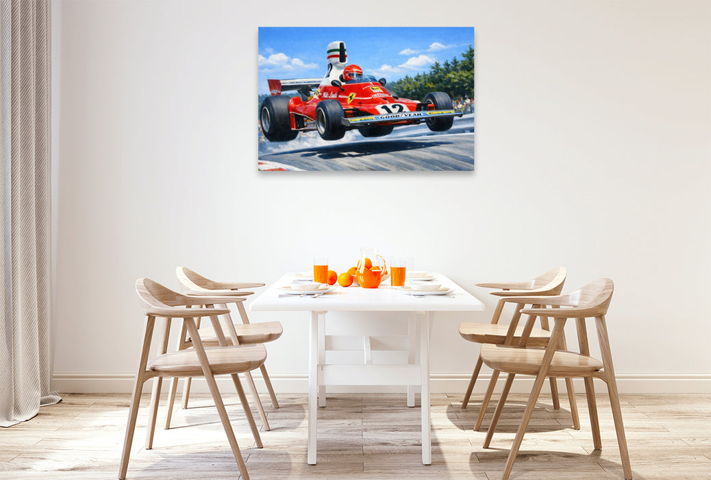 Premium Textil-Leinwand In den Jahren 1975 und 1976 wurde Niki Lauda aus Österreich Weltmeister der Königsklasse.