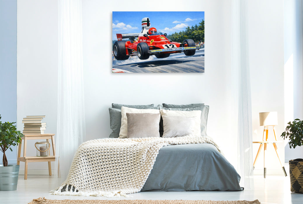 Premium Textil-Leinwand In den Jahren 1975 und 1976 wurde Niki Lauda aus Österreich Weltmeister der Königsklasse.