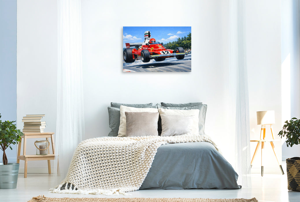 Premium Textil-Leinwand In den Jahren 1975 und 1976 wurde Niki Lauda aus Österreich Weltmeister der Königsklasse.