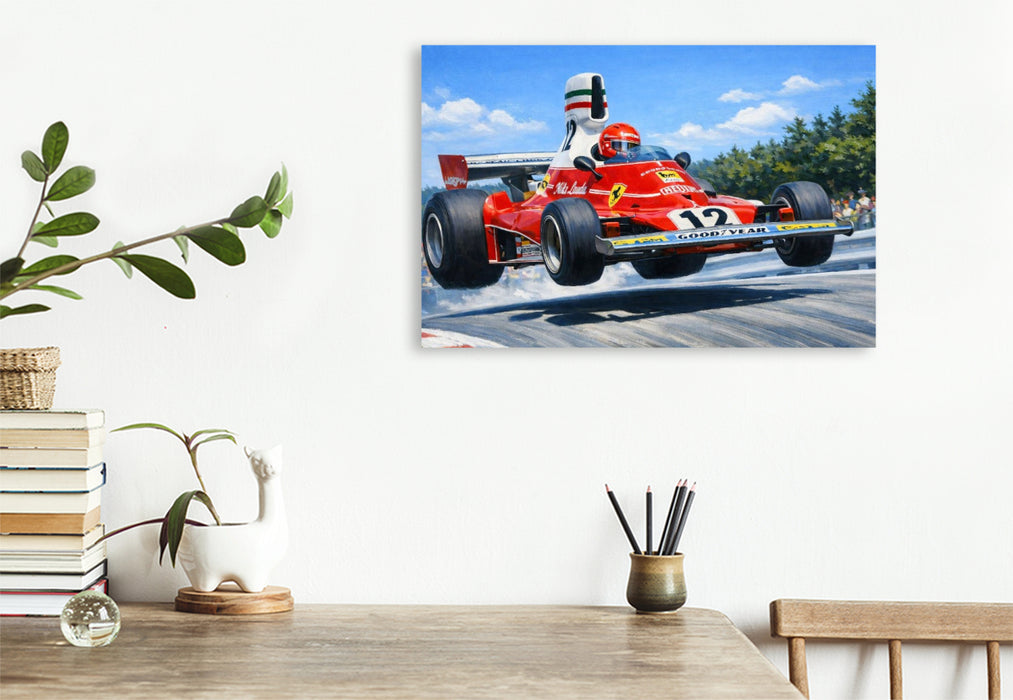 Premium Textil-Leinwand In den Jahren 1975 und 1976 wurde Niki Lauda aus Österreich Weltmeister der Königsklasse.
