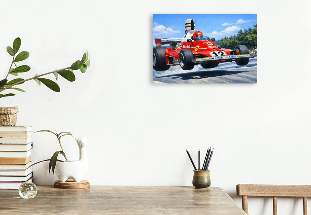 Premium Textil-Leinwand In den Jahren 1975 und 1976 wurde Niki Lauda aus Österreich Weltmeister der Königsklasse.