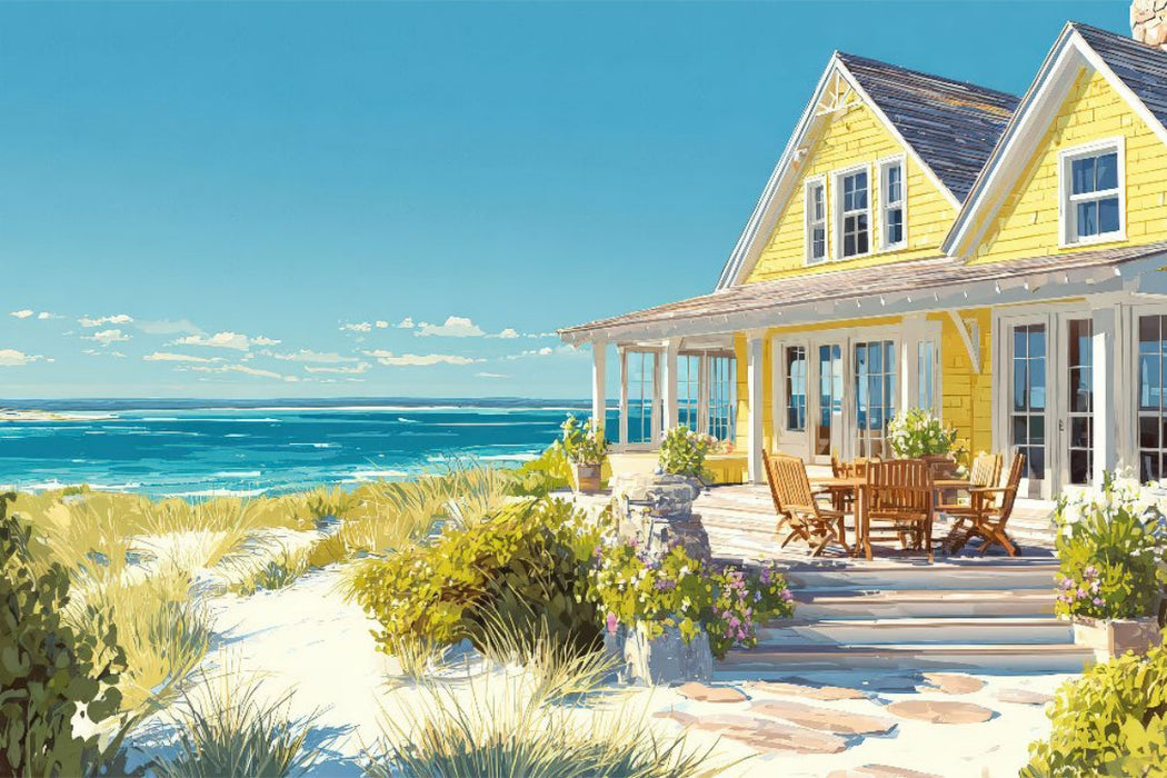 Premium Textil-Leinwand Strandhaus