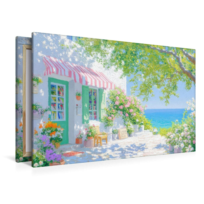 Premium Textil-Leinwand Buchladen mit Ausblick