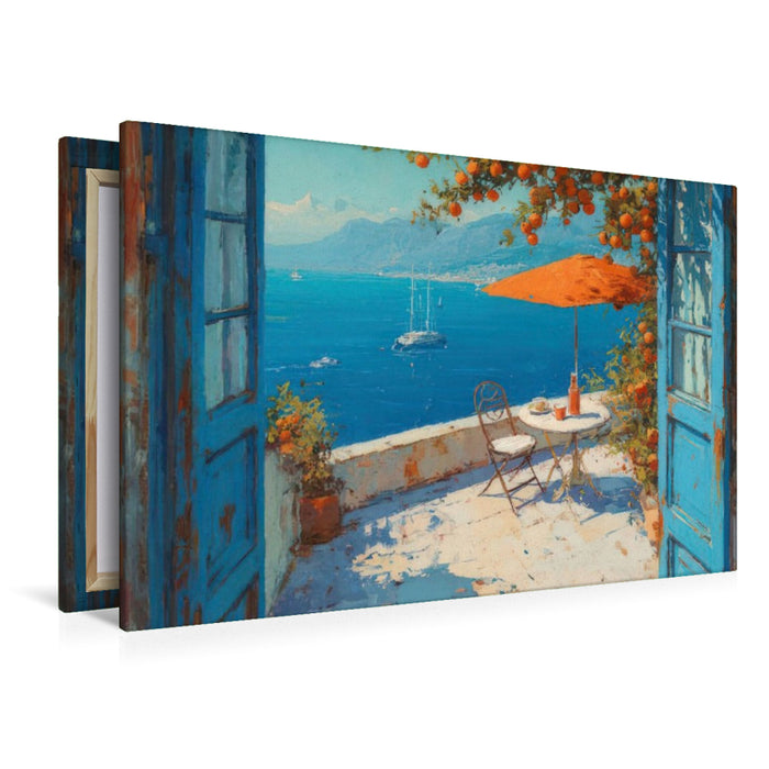Premium Textil-Leinwand Limo mit Meerblick