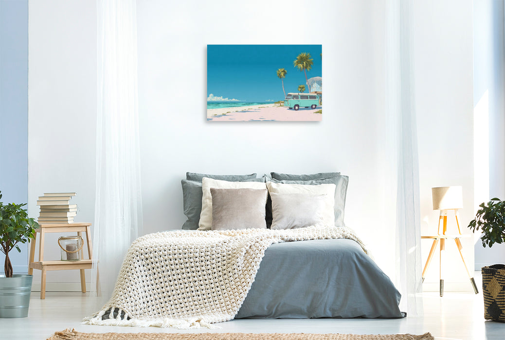 Premium Textil-Leinwand Ein Bully am Meer